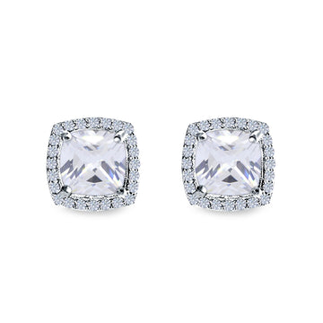 Cushion Cut Stud Earrings Simulated CZ 925 Sterling Silver
